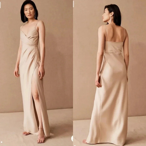 BHLDN Anthropologie Freya satin charmeuse dress beige oyster size 20 NWT - Picture 1 of 14